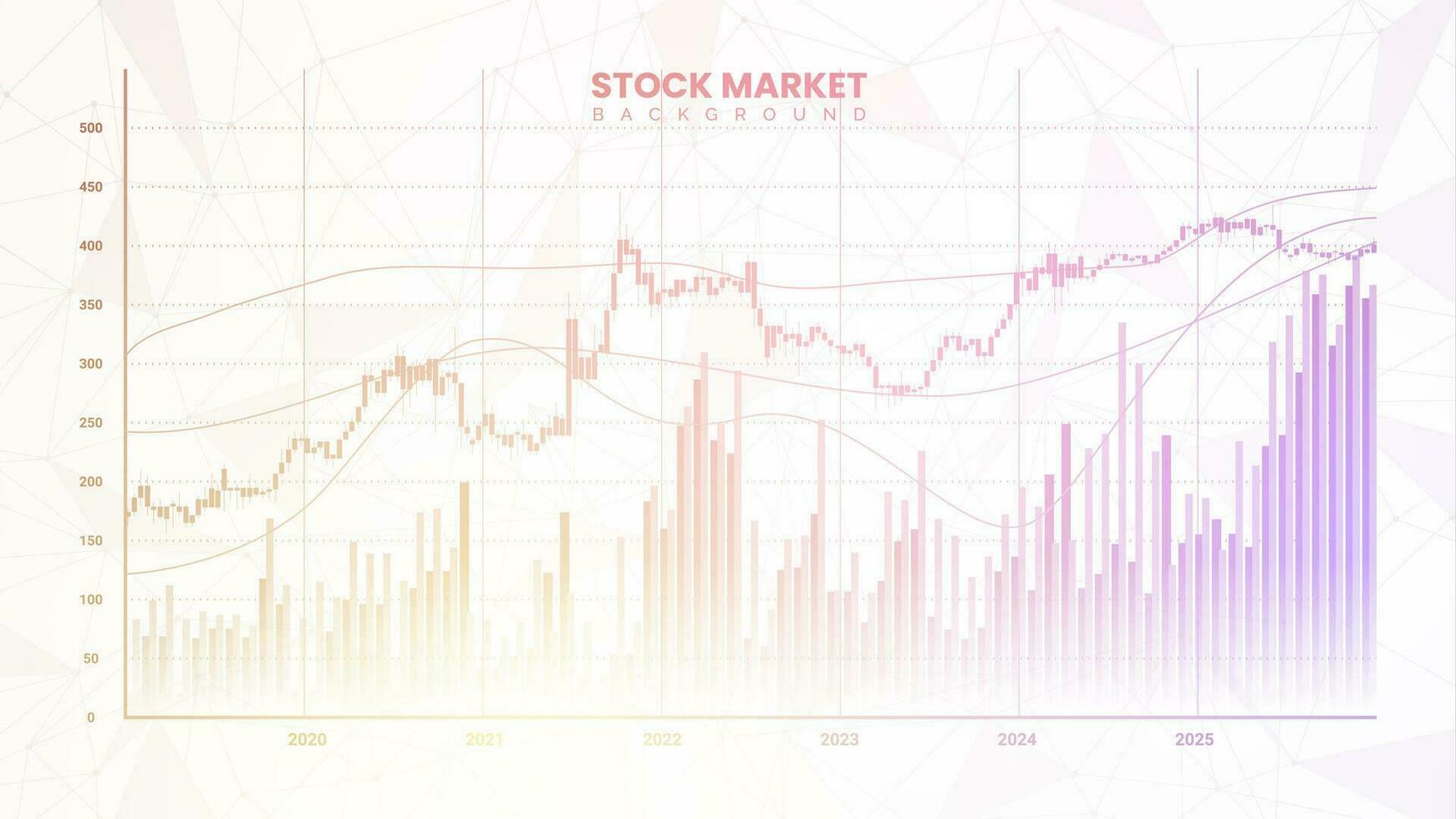 Financial bar chart, yield curves, candlestick chart, bond data, and upward-sloping graph on a white background. Improved business information and finance growth data. Stock market wallpaper vector