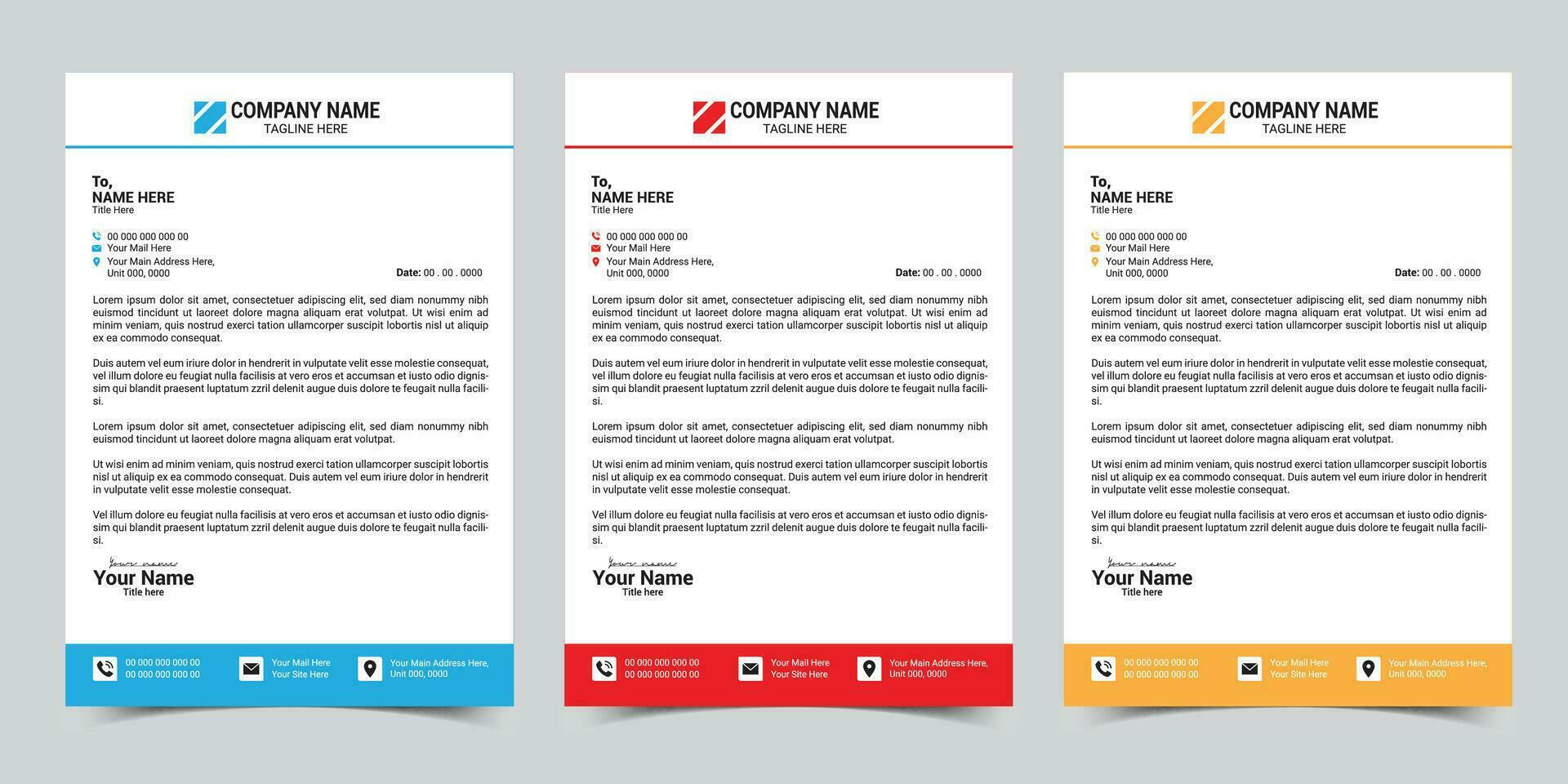 Corporate business letterhead design template with 3 color variation vector