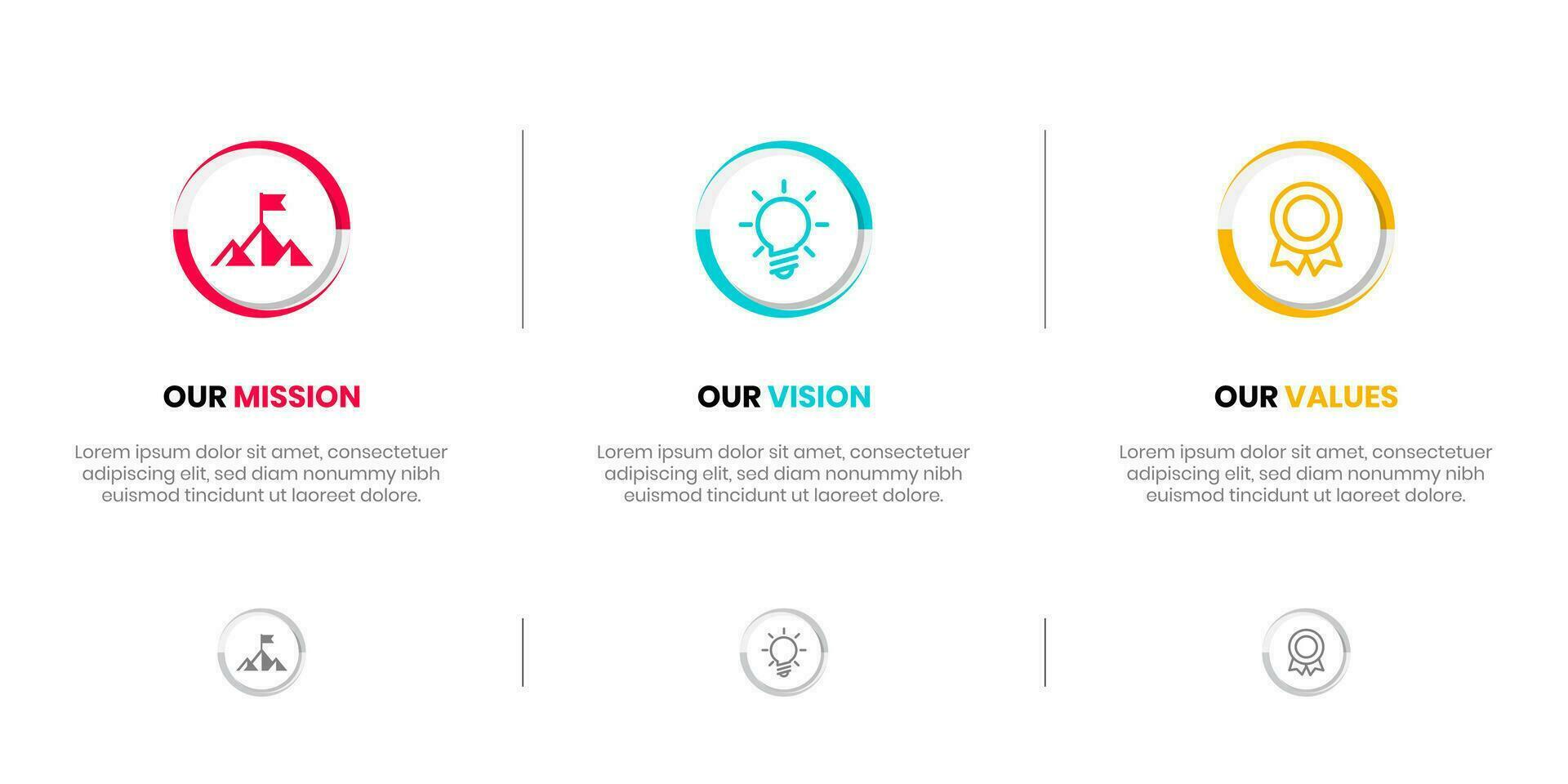 Mission Vision Values infographic Banner template. Company goal infographic design with  Modern flat icon design. vector illustration infographic icon design banner.
