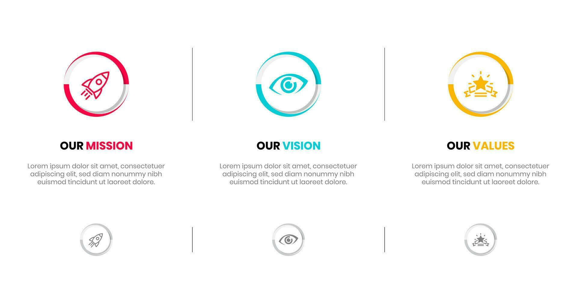 Mission Vision Values infographic Banner template. Company goal infographic design with  Modern flat icon design. vector illustration infographic icon design banner.