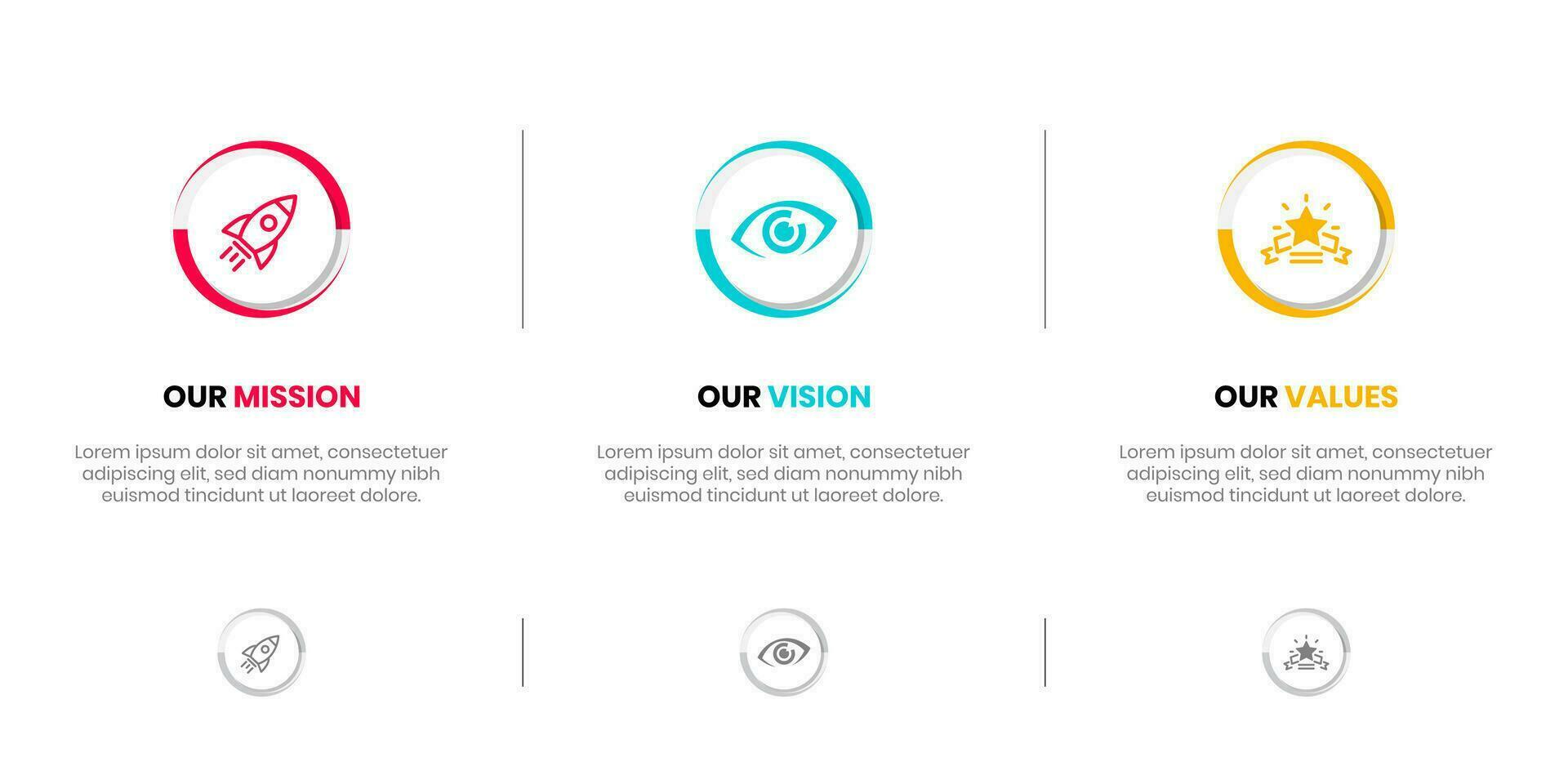 Mission Vision Values infographic Banner template. Company goal infographic design with  Modern flat icon design. vector illustration infographic icon design banner.