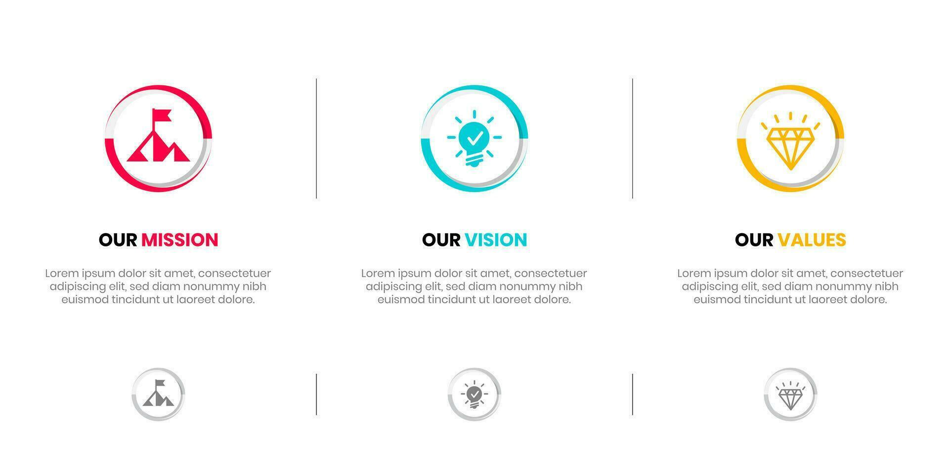 Mission Vision Values infographic Banner template. Company goal infographic design with  Modern flat icon design. vector illustration infographic icon design banner.