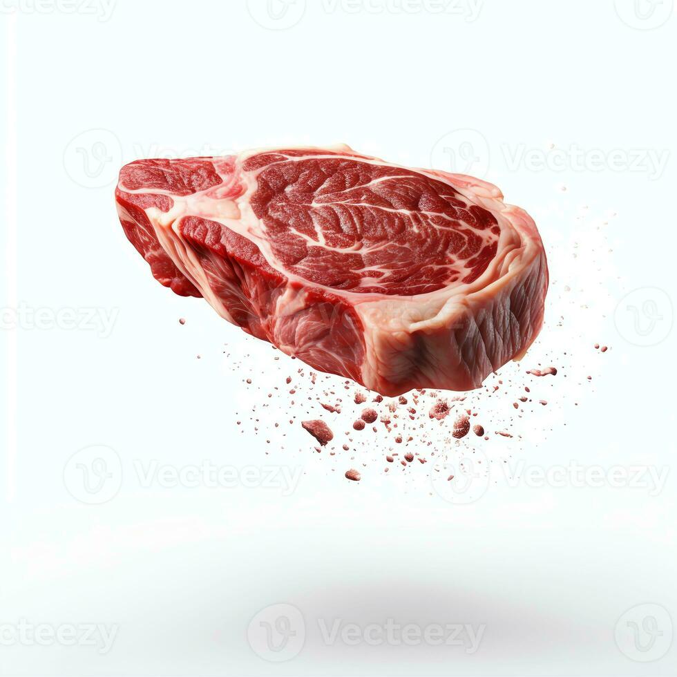 3d Raw Ribeye Steak flying in realistic air photo