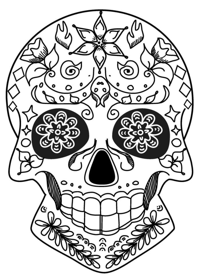 vector candy scull ,with ornate ,line art
