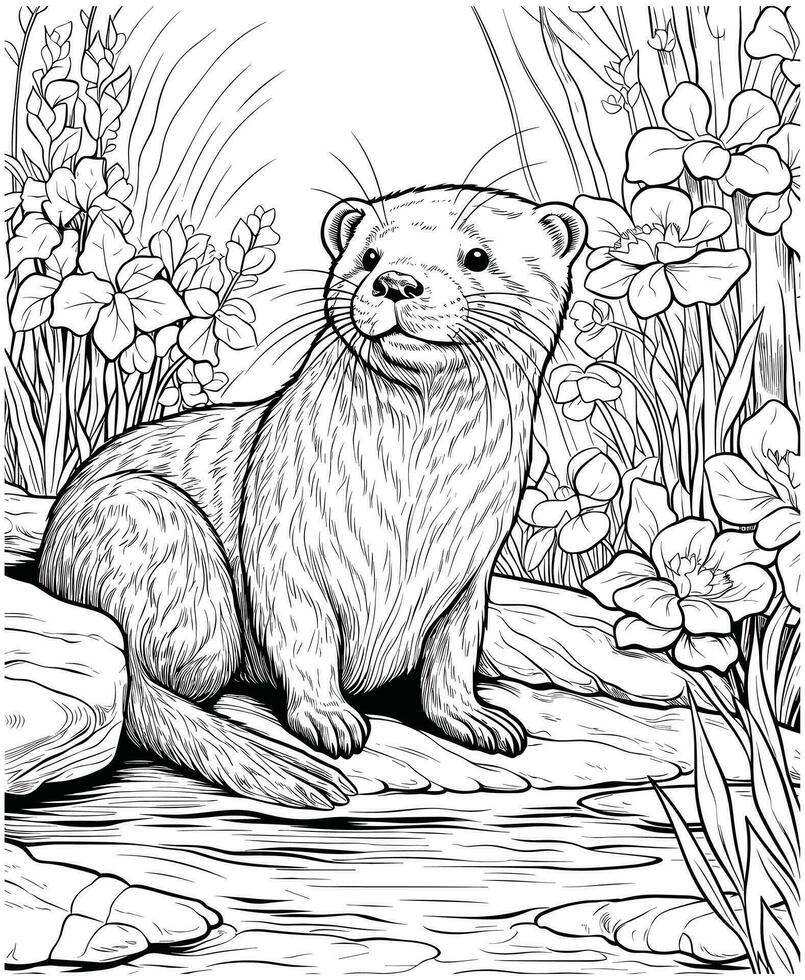 otter coloring pages for adults vector