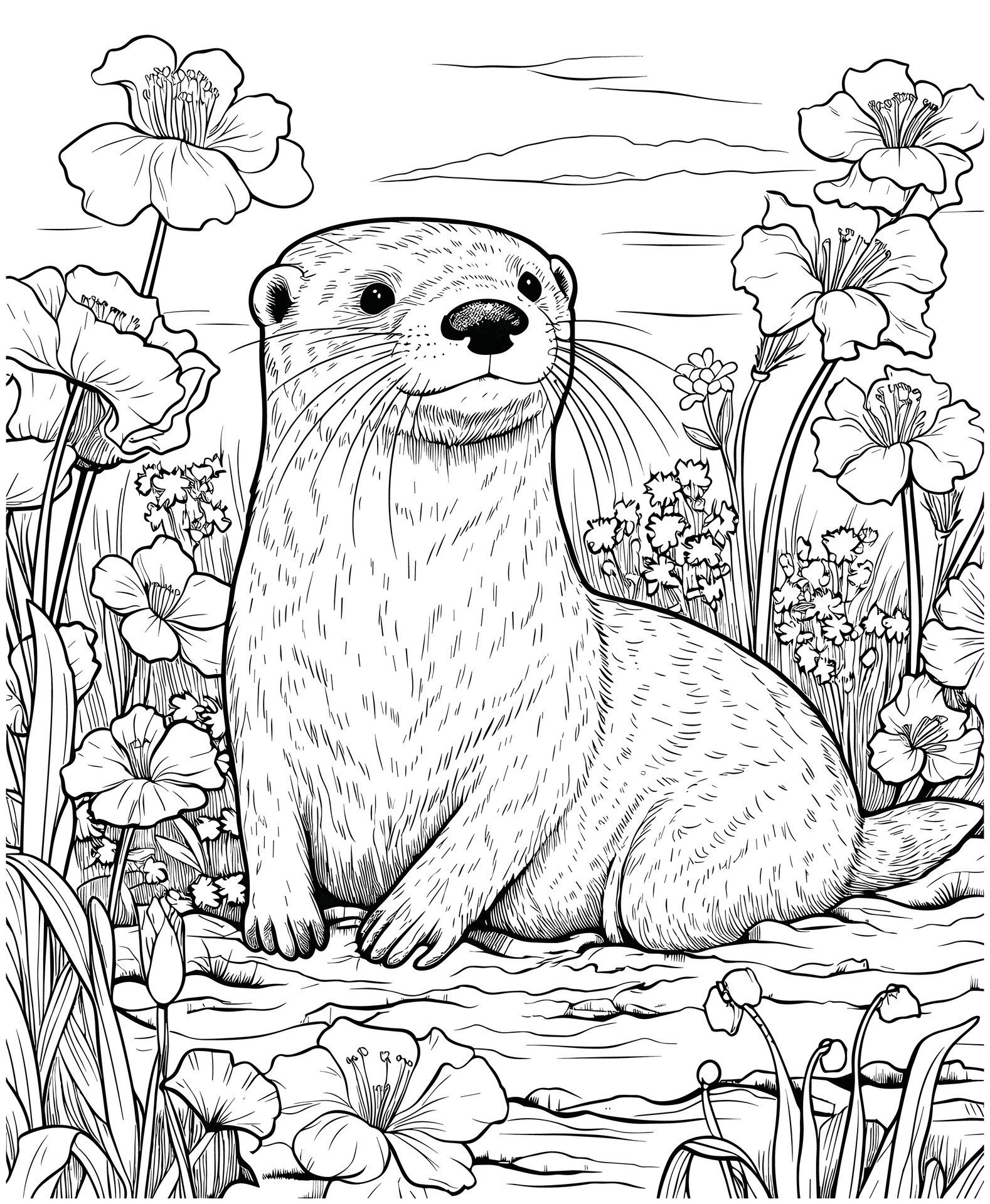 otter flower coloring pages 28051567 Vector Art at Vecteezy