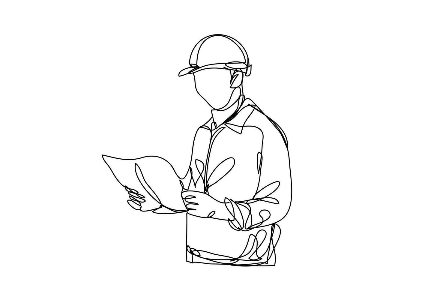 continuous line art , Civil engineer, Architects and worker, vector illustration