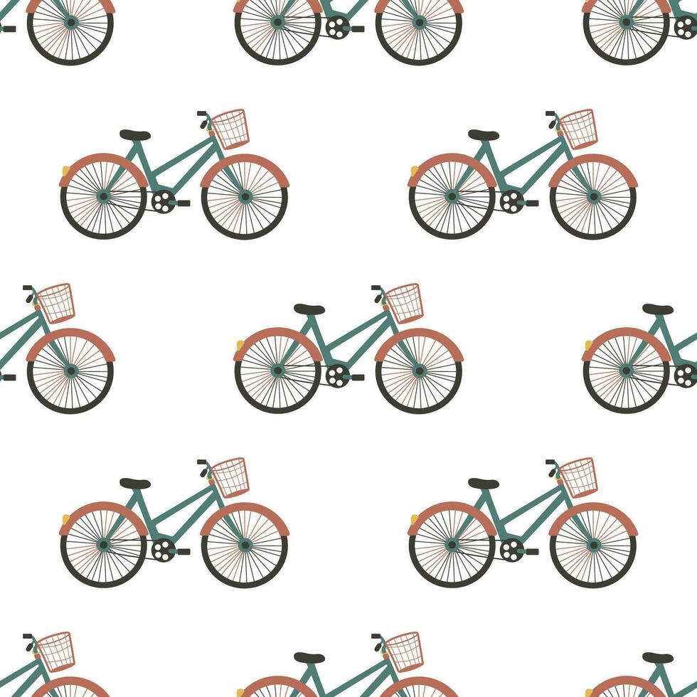 Seamless pattern Vintage bycicle flat retro bike. vector