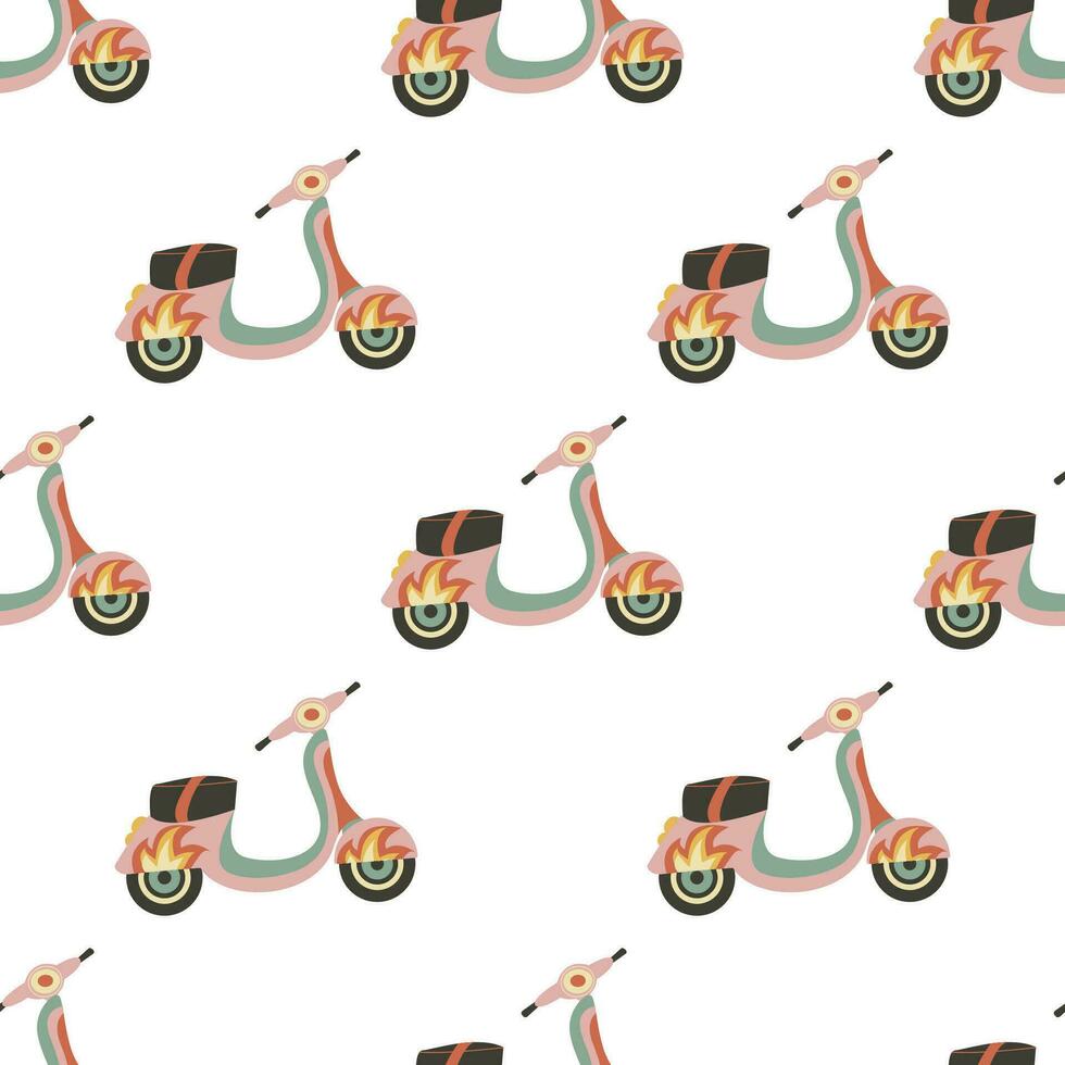 Seamless pattern motor scooter vintage vector