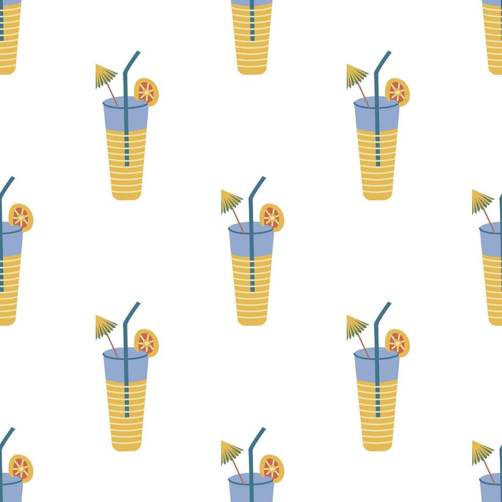 Seamless pattern with tropical cocktail, hand drawn exotic vector