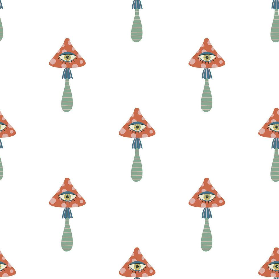 Seamless pattern with Retro Groovy Mushroom with eye vector