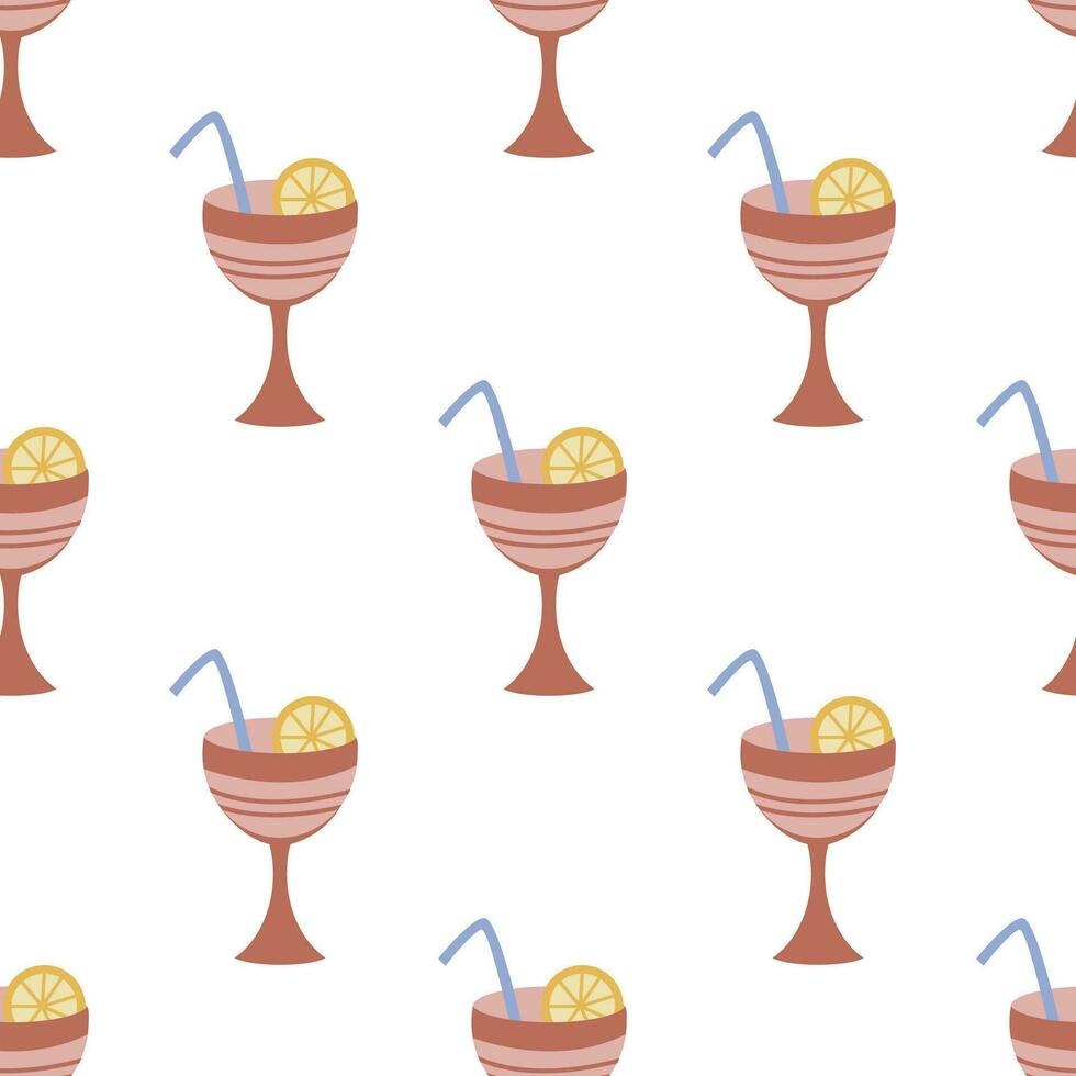 Seamless pattern with tropical cocktail, hand drawn exotic vector