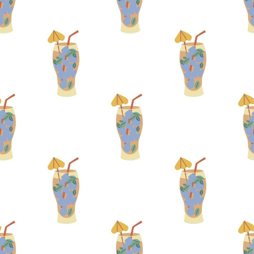 Seamless pattern with tropical cocktail, hand drawn exotic vector