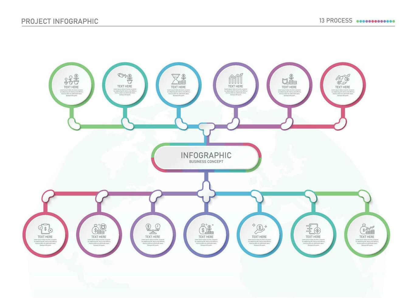 Infographic process design with icons and 13 options or steps. vector