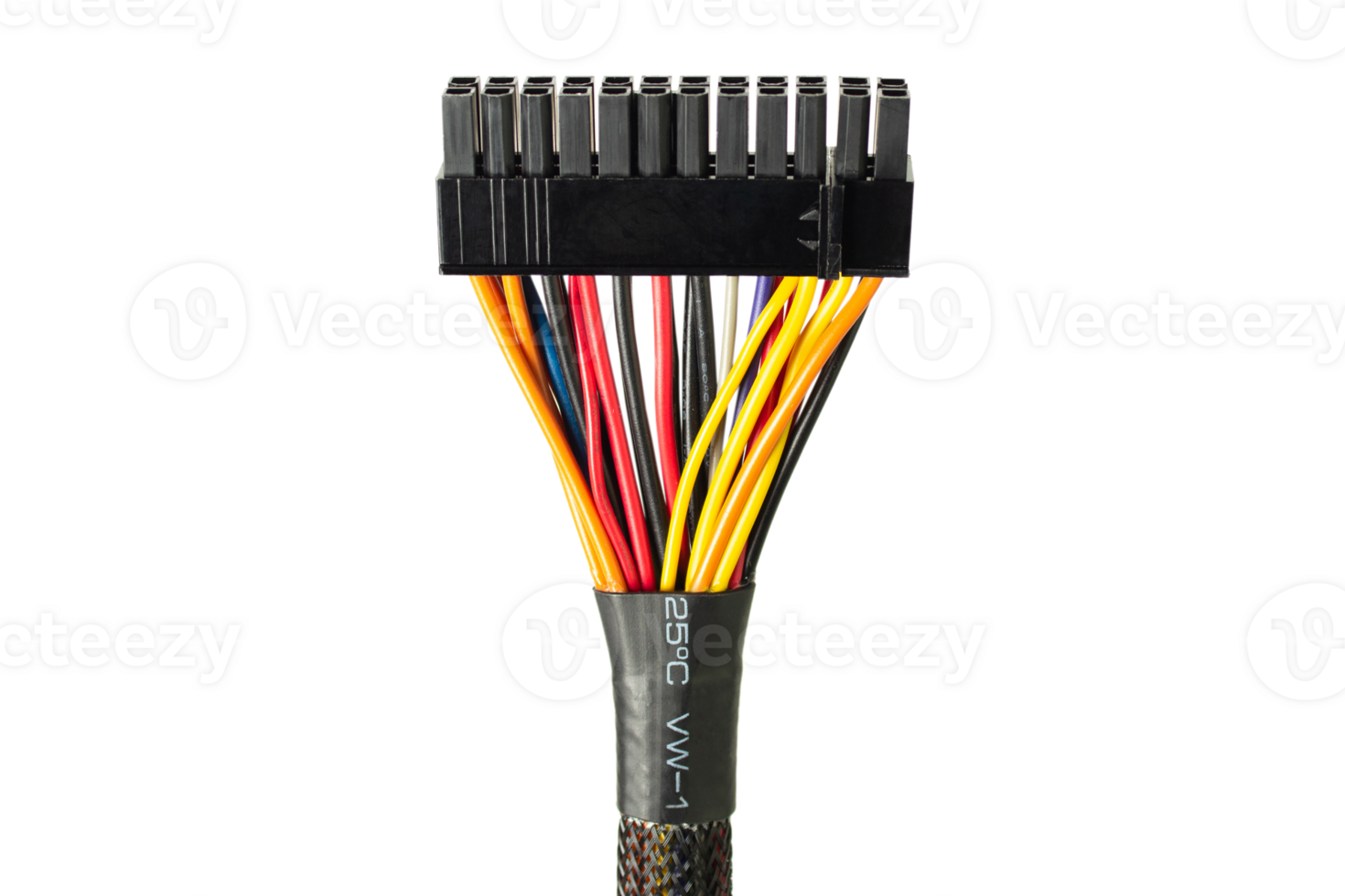 PSU cable. 20 and 4 pin plug for connecting the computer motherboard to the power supply white or invisible png background