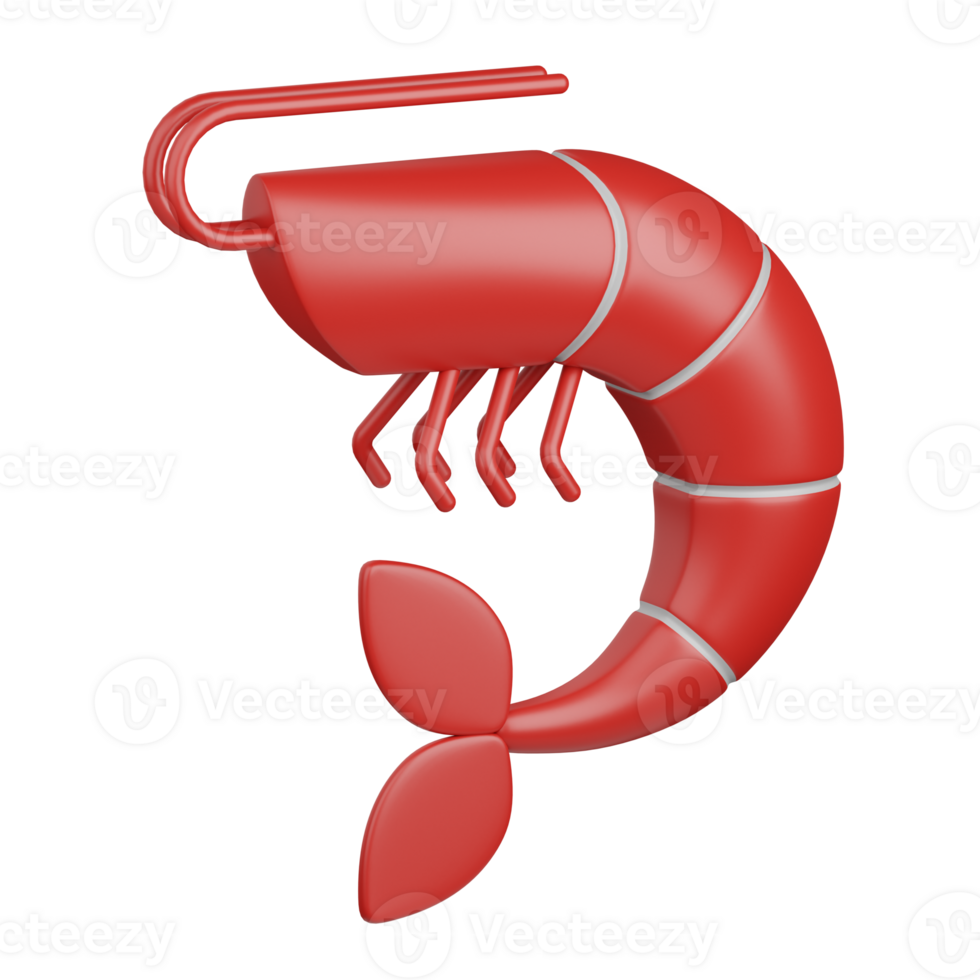 3d rendering shrimp isolated useful for food, allergen, allergy, disease and antigen design element png