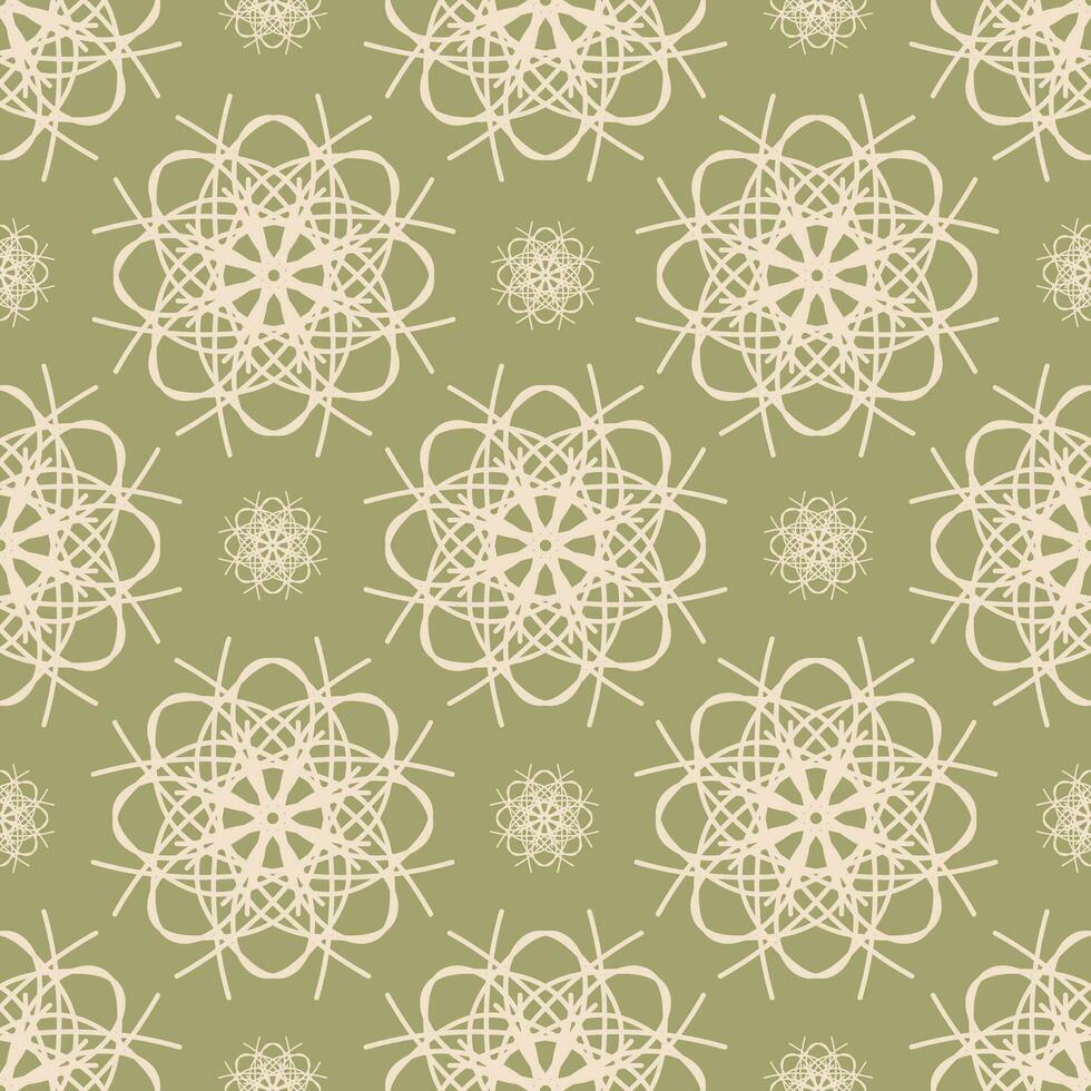 Vector seamless vintage pattern of abstract lace flowers on green background