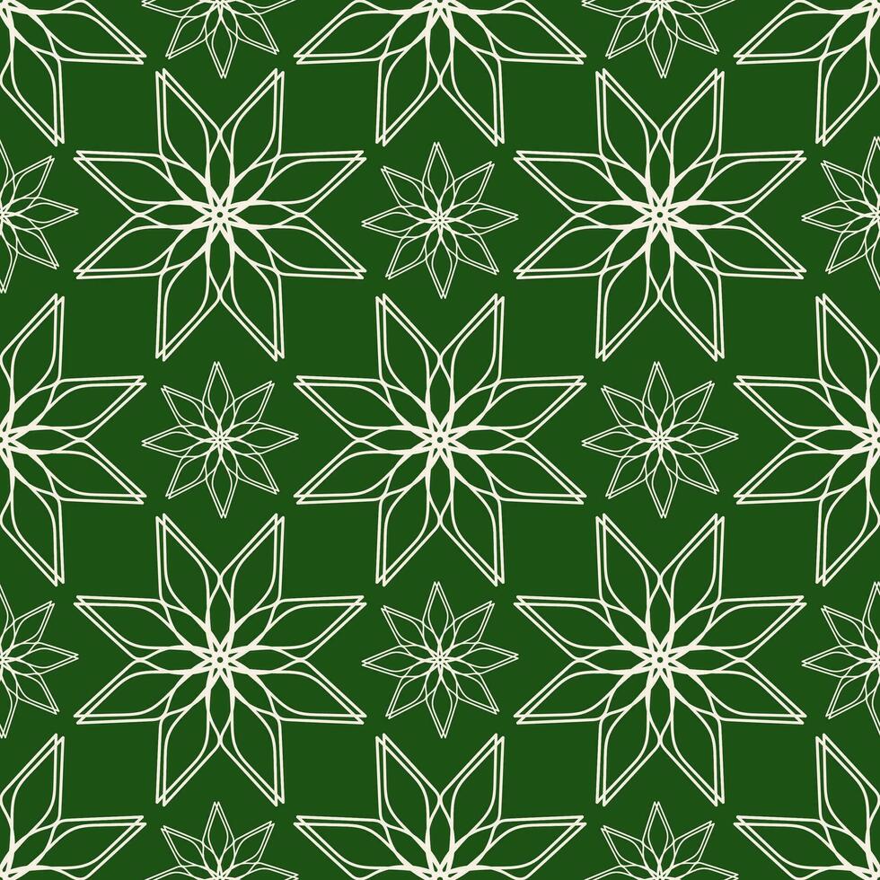 Vector seamless vintage pattern of abstract white lace flowers on green background