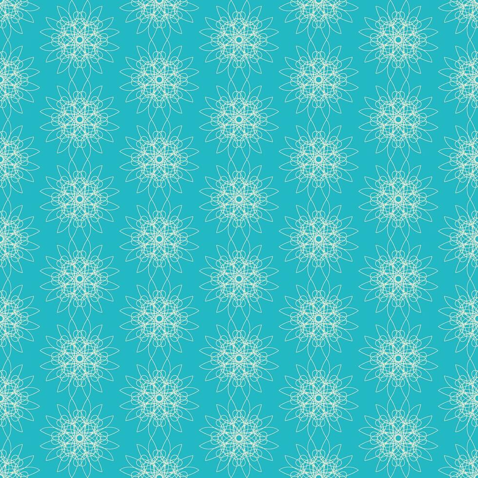 Vector seamless vintage pattern of abstract white lace flowers on sky blue background