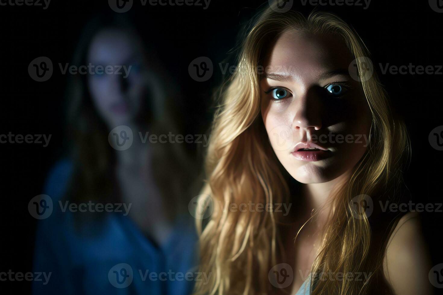 a woman with blue eyes looking at the camera generative AI photo
