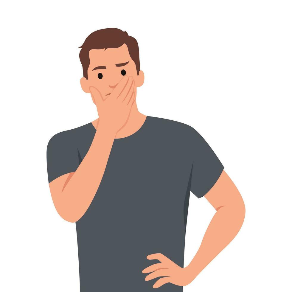 Angry disgruntled Man holds his face in his Hands. vector