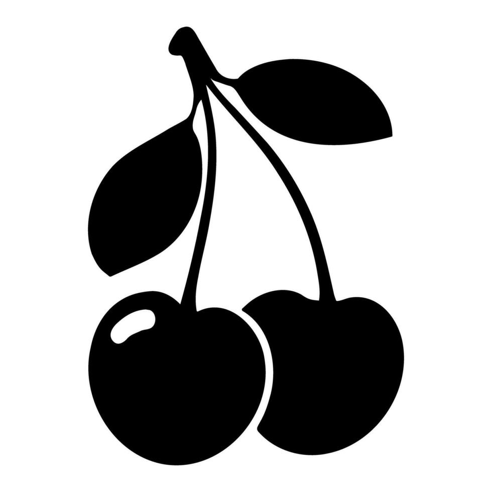 Cherries with leaves silhouette icon isolated. Vector illustration