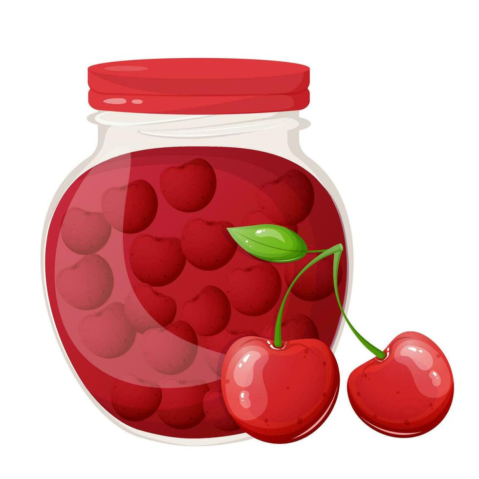 Jar with cherry jam isolated on white vector