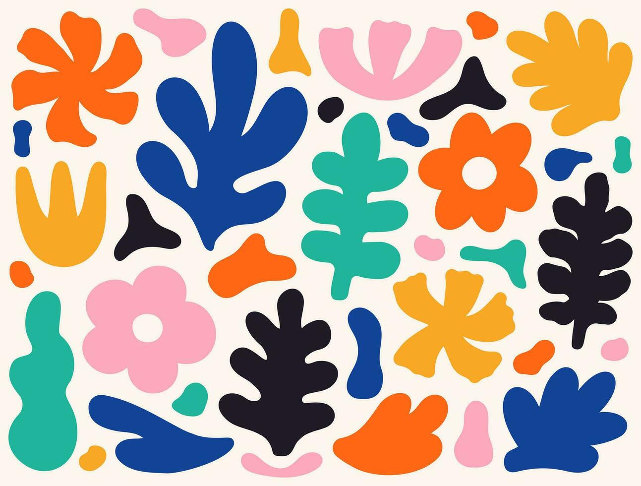Matisse abstract botanical shapes set. Colorful collection of abstract trendy creative artistic elements isolated on light background. vector