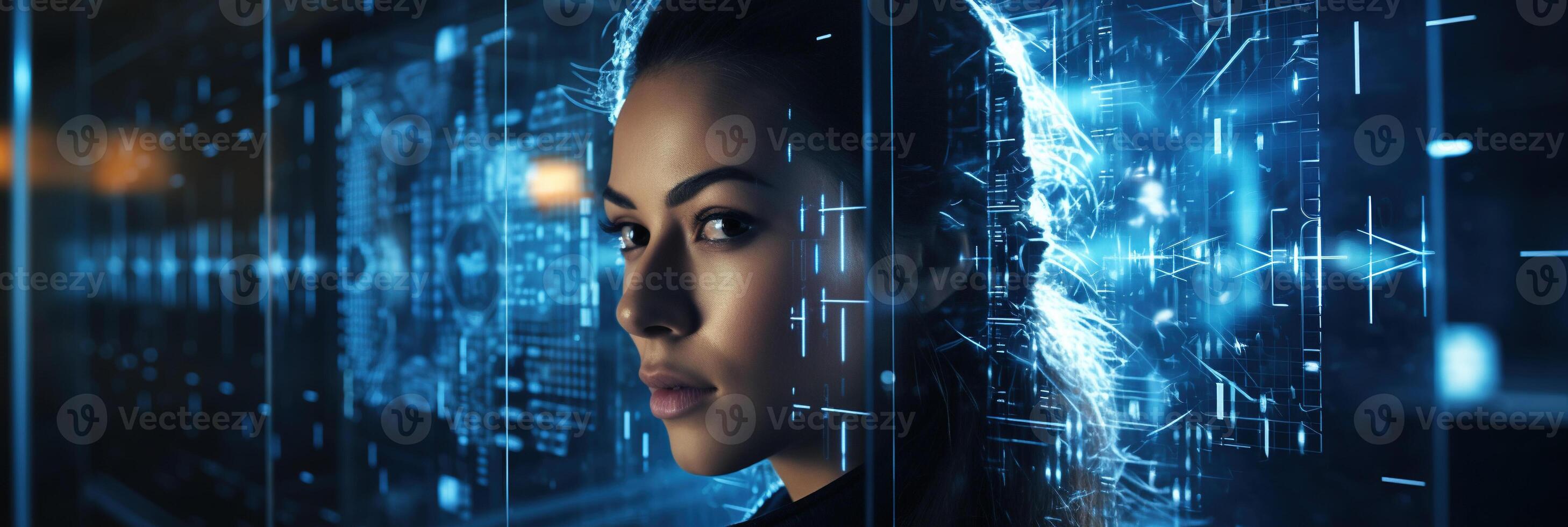 Business and Data Protection, Biometric security identify, face recognition online. photo