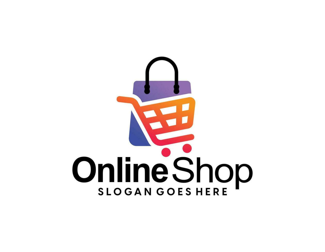 en línea tienda logo diseños modelo. ilustración vector gráfico de compras carro y tienda bolso combinación logo diseño concepto. Perfecto para comercio electrónico, venta, descuento o Tienda web elemento. empresa emblema