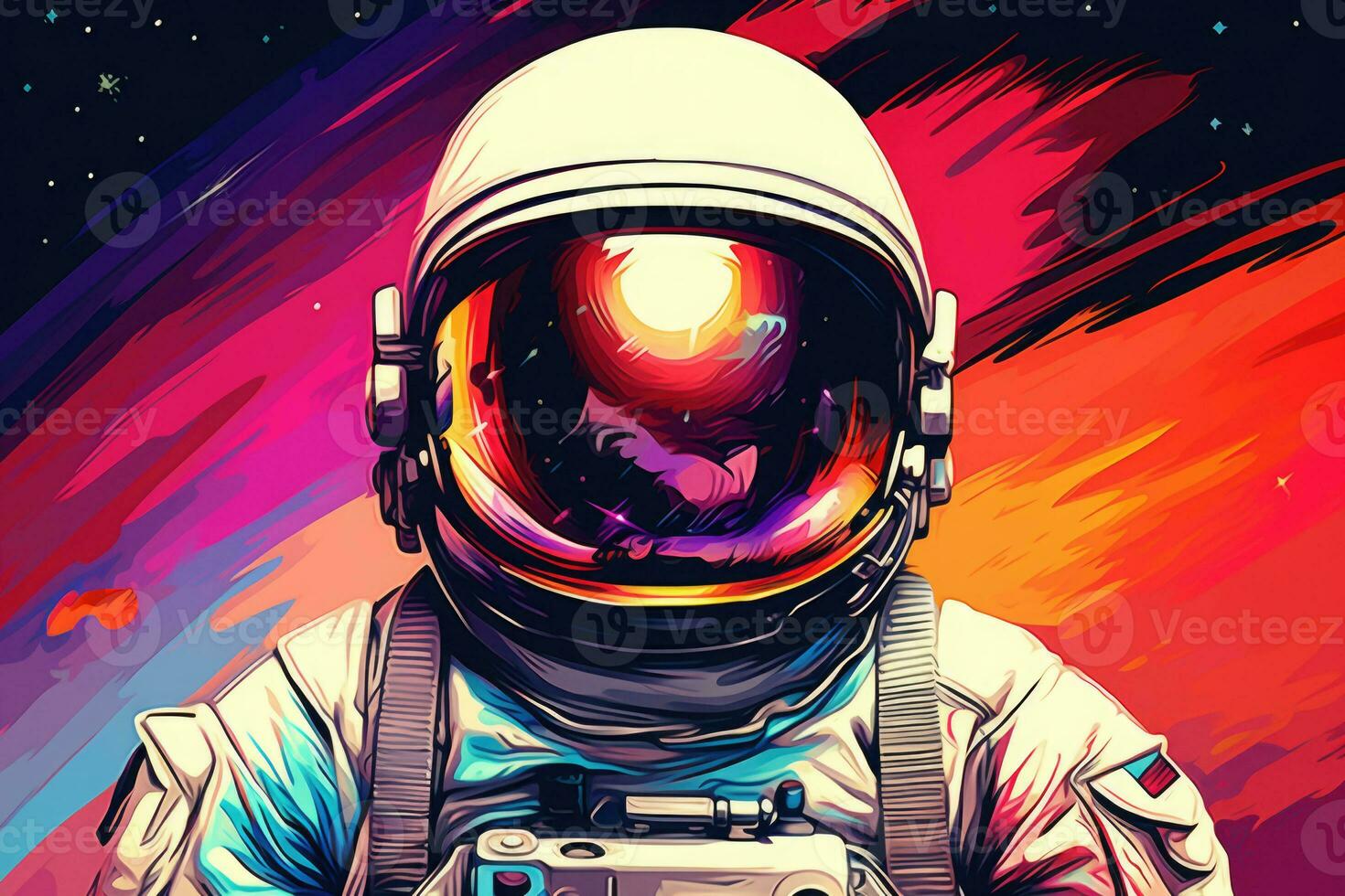 Astronaut in space suit against abstract cosmic background. Generative AI photo