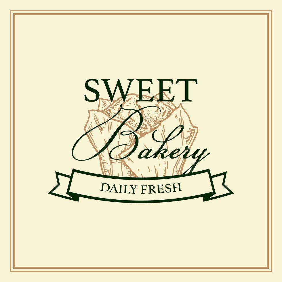 Bakery vintage logo template with hand drawn elements. Vector illustration in sketch style