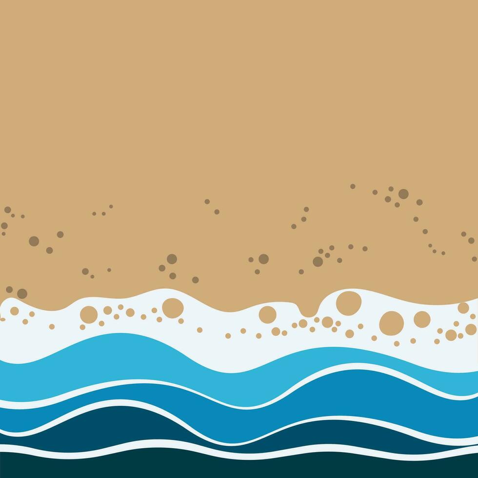 Sea waves sandy shore top view. Summer beach background vector template