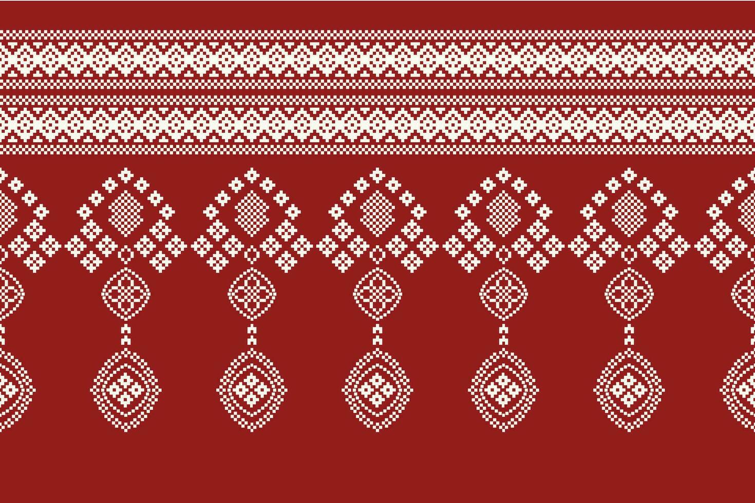 étnico geométrico tela modelo cruzar puntada.ikat bordado étnico oriental píxel modelo rojo antecedentes. resumen, vector, ilustración. textura,ropa,marco,decoración,motivos,seda fondo de pantalla. vector