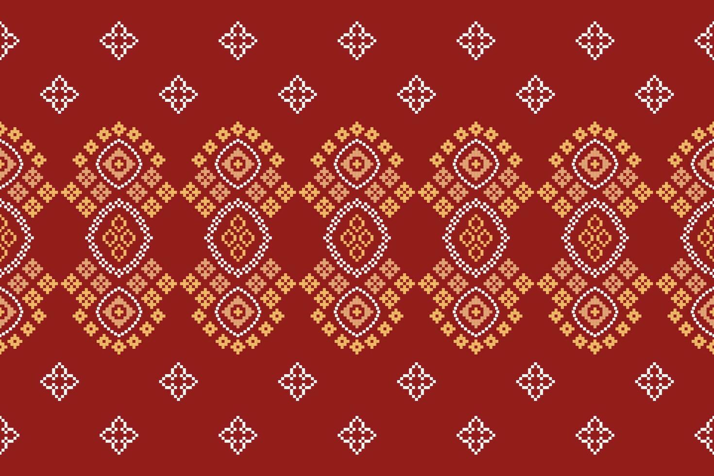 étnico geométrico tela modelo cruzar puntada.ikat bordado étnico oriental píxel modelo rojo antecedentes. resumen, vector, ilustración. textura,ropa,marco,decoración,motivos,seda fondo de pantalla. vector