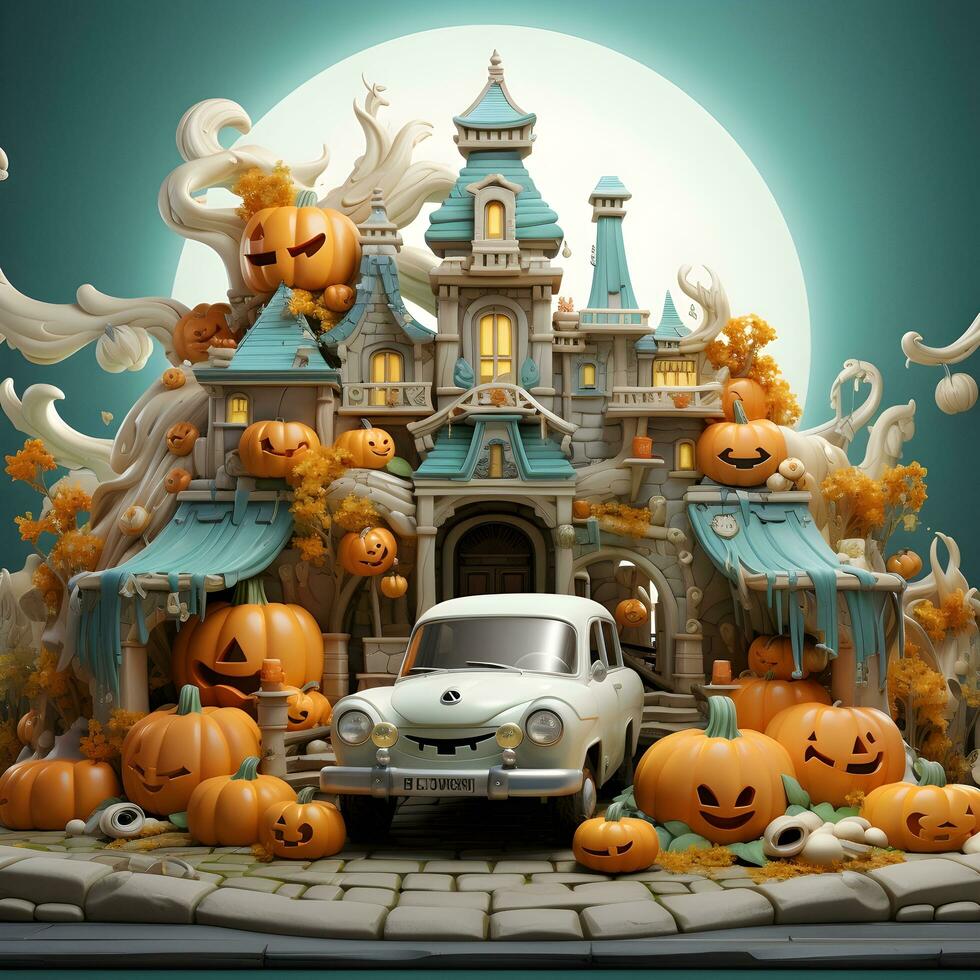 halloween pumpkin 3d object background illustration orange celebration holiday generativeAi. photo