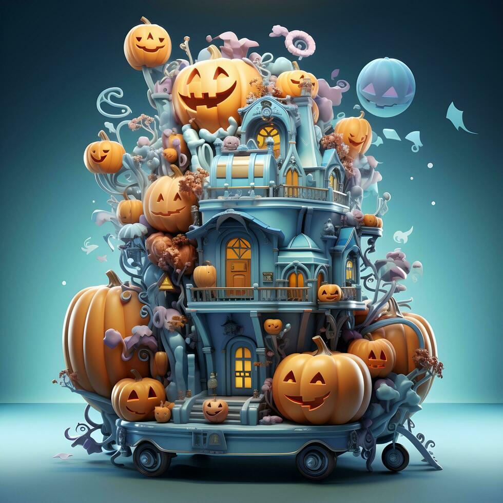 halloween pumpkin 3d object background illustration orange celebration holiday generativeAi. photo