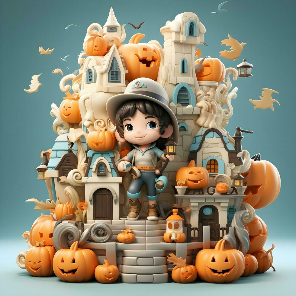 halloween pumpkin 3d object background illustration orange celebration holiday generativeAi. photo