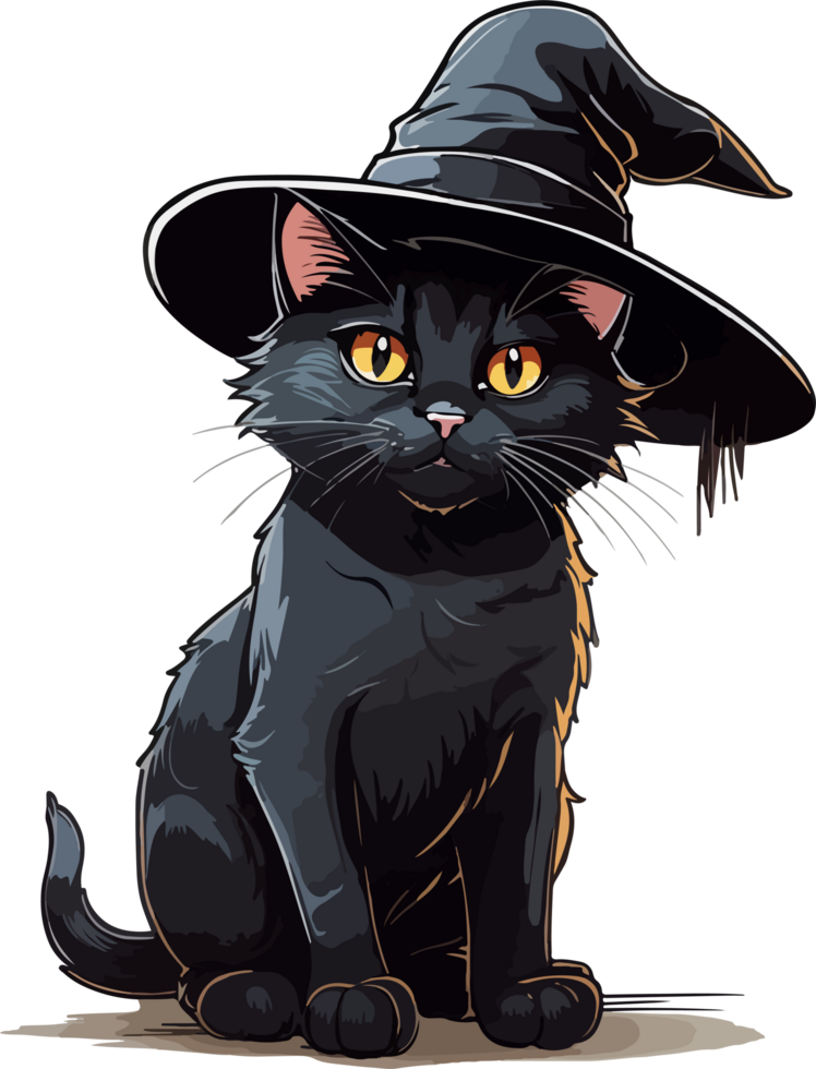 Cute Black Cat Halloween Cartoon with AI Generative png