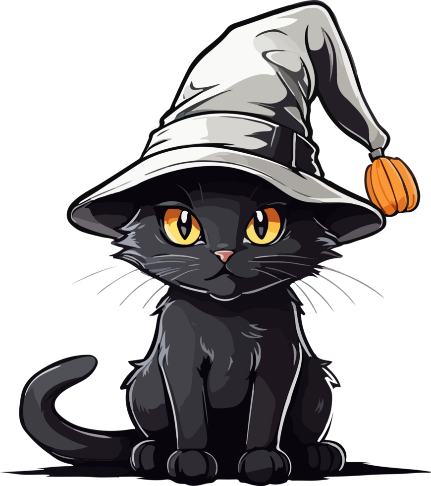 Cute Black Cat Halloween Cartoon AI Generative png