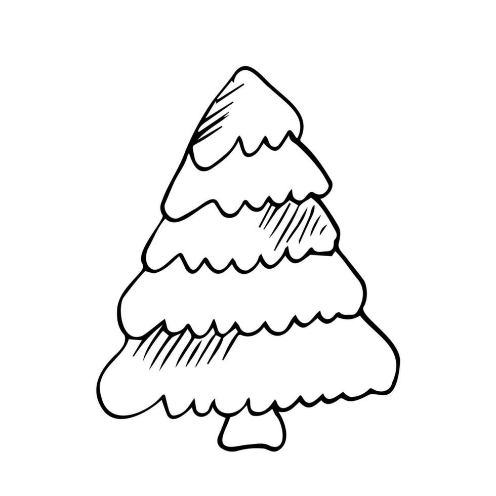 Outline fir tree hand drawn set. Simple style trees. vector
