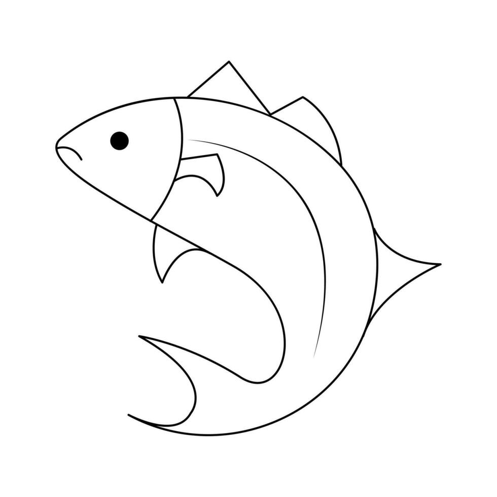 Continuous One line drawing of big fish and single line vector art illustration