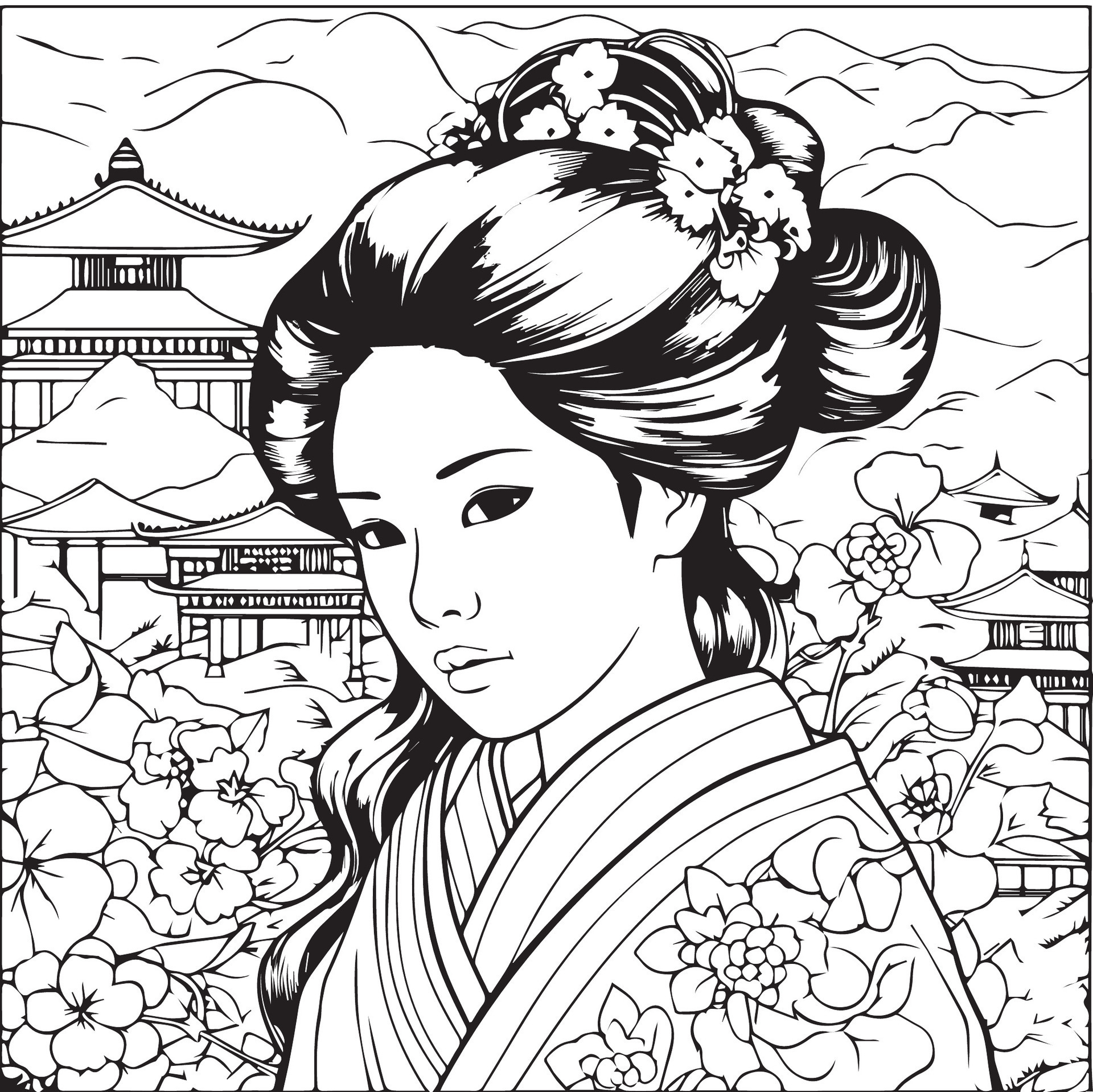 japaneses people coloring page 28056599 Vector Art at Vecteezy