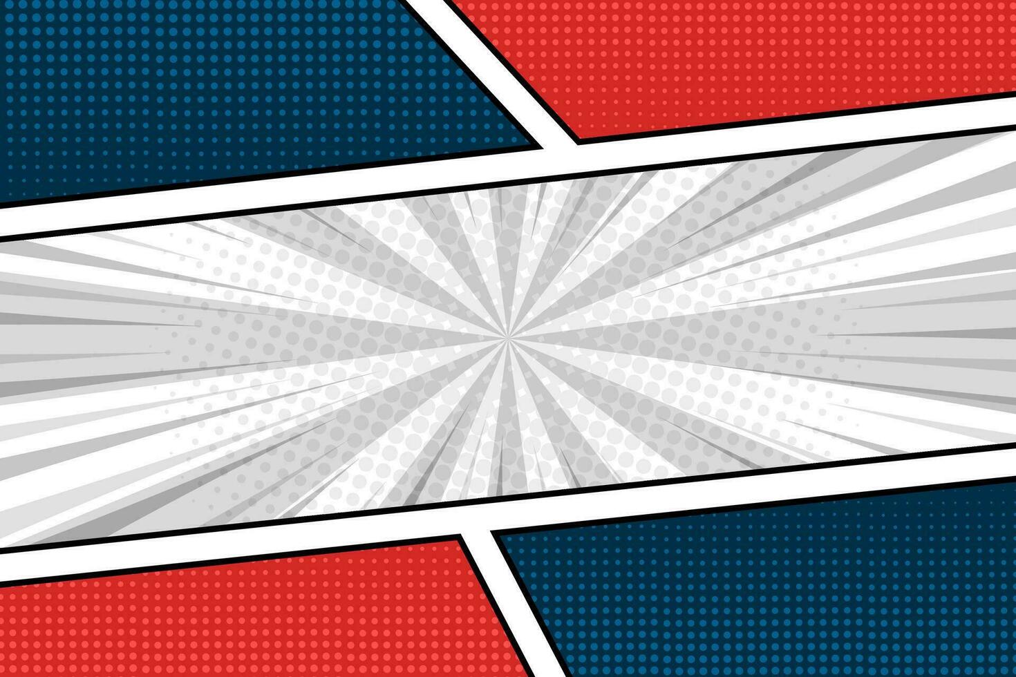 Red and blue halftone comic book page frame background template vector