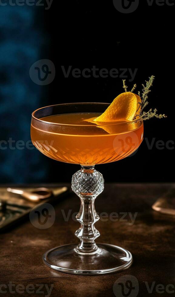 Aperol Spritz cocktail with orange slice on a dark background photo