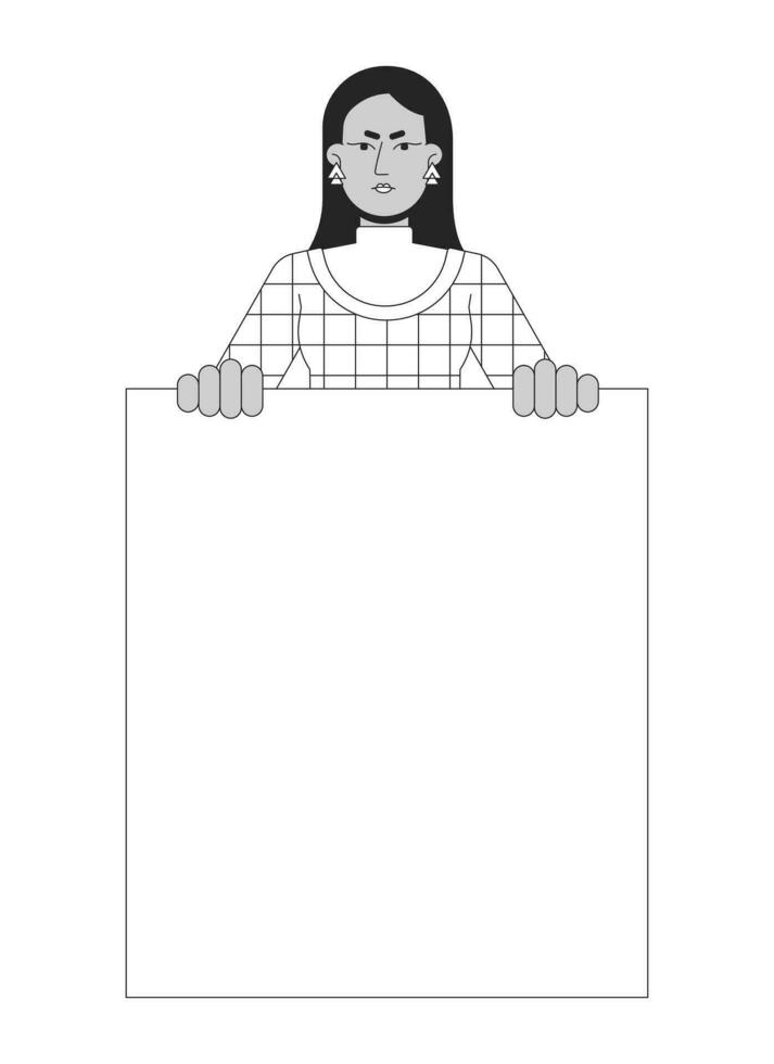 Protest marching flat line black white vector character