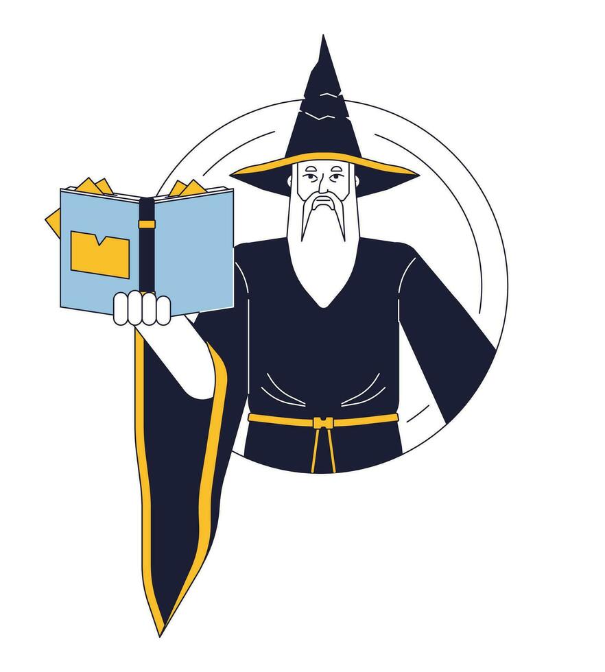 Wizard flat line color vector character