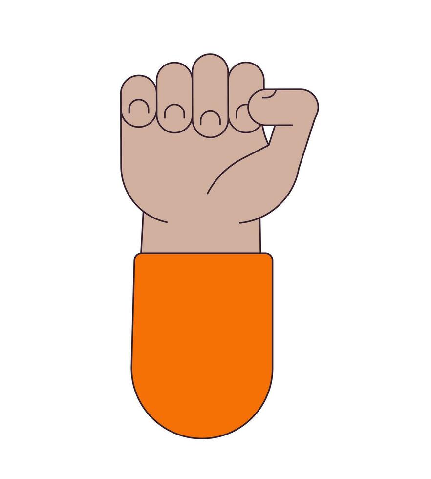 Raising and clenching fist flat line color isolated vector hand