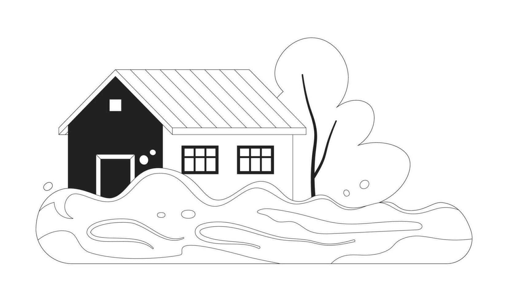 Flooded house monochrome flat vector object