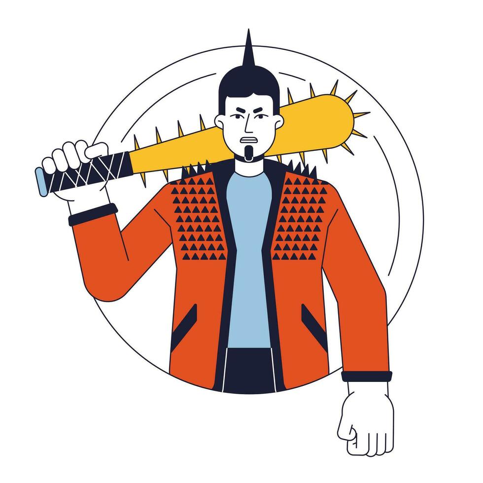 Aggressive punk with baseball bat flat line color vector character